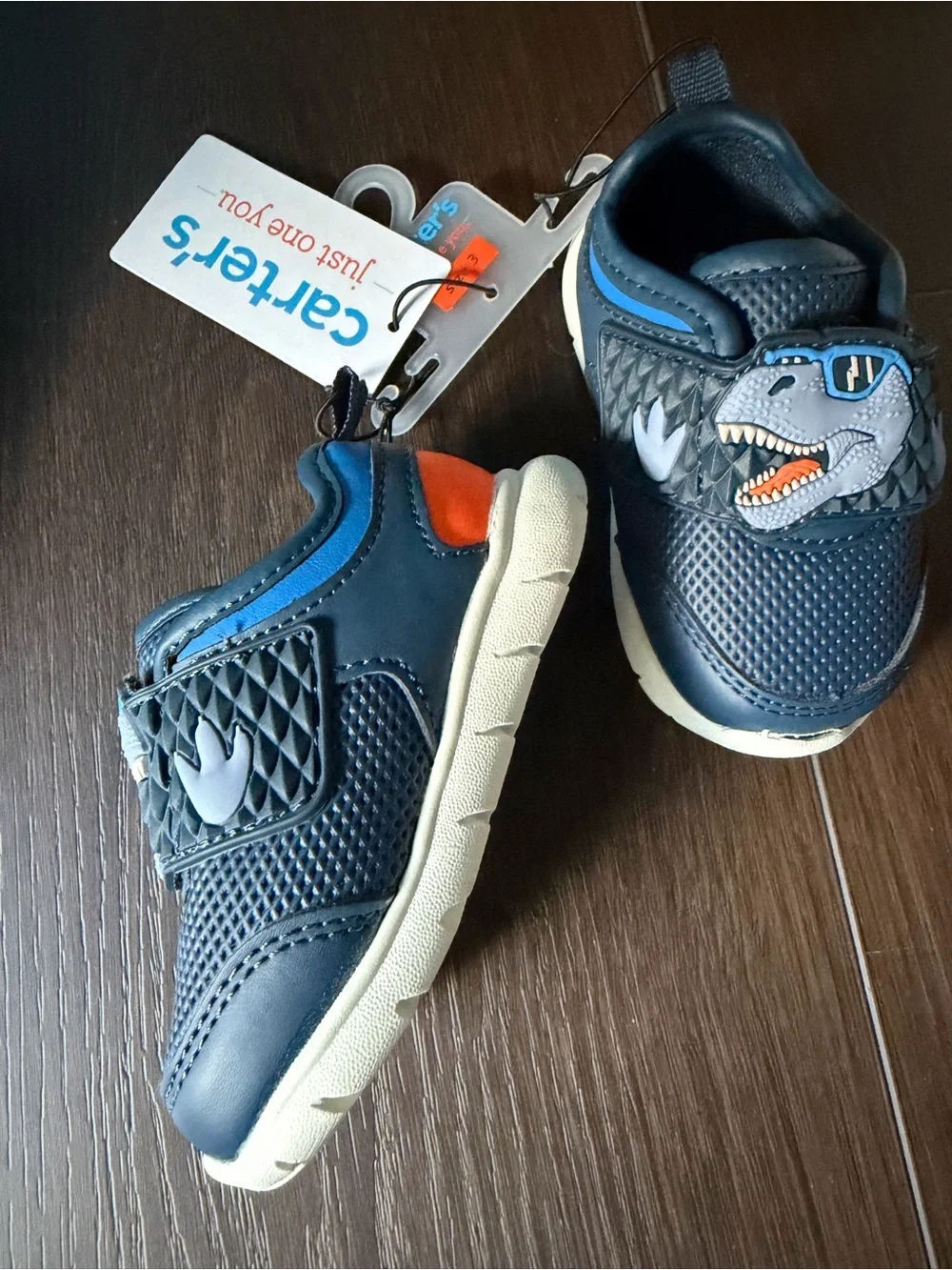Carter's Navy Blue Dinosaur Hook-and-Loop Toddler Sneakers
